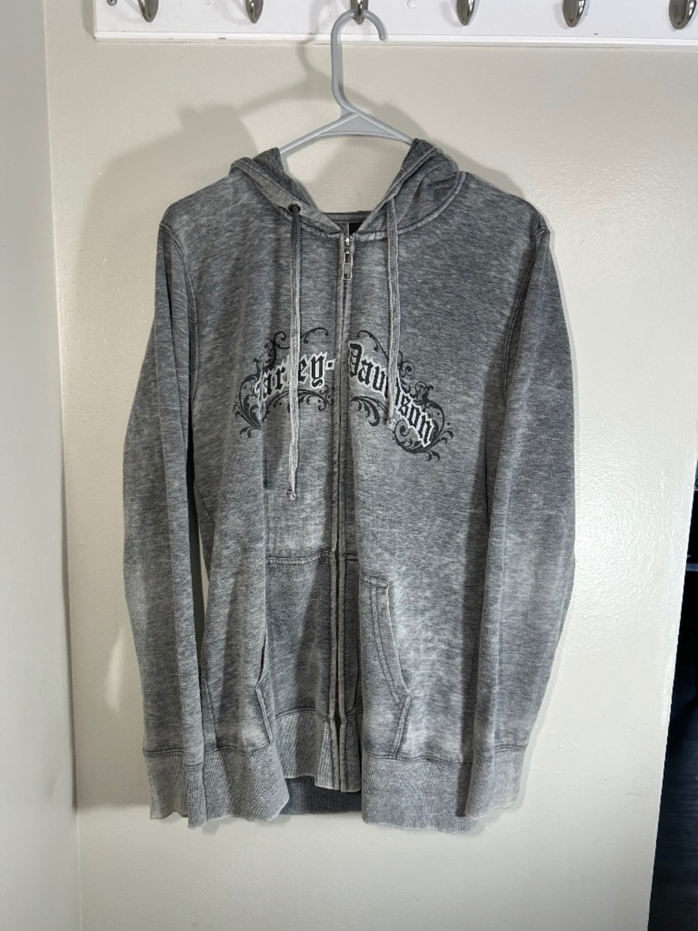 Harley Davidson Full Zip Hooded Sweatshirt XXL Burnout Gray Motorcycles Biker